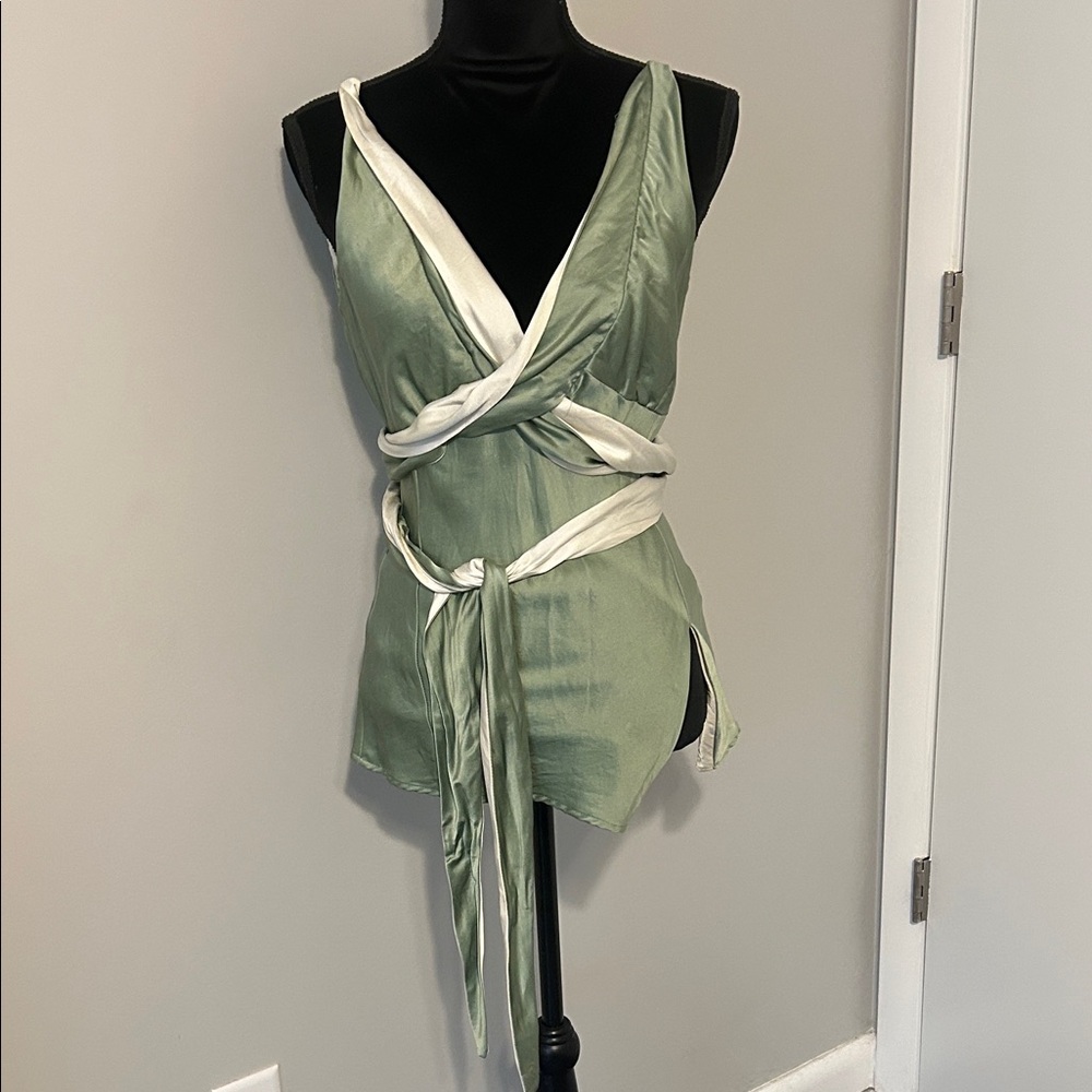 Green and White Reversible Top
